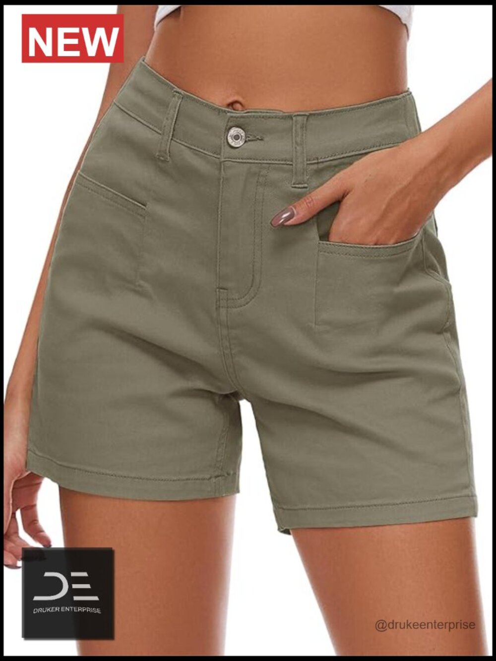 High Waisted Stretchy Denim Cargo Shorts 4.5" Inseam Cotton Blend Jorts